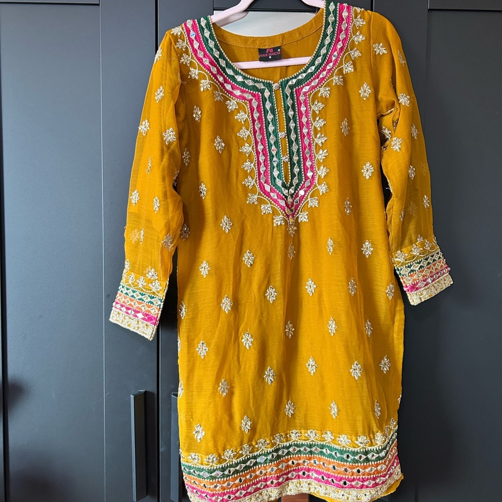 Embroidered Yellow Kids Dress